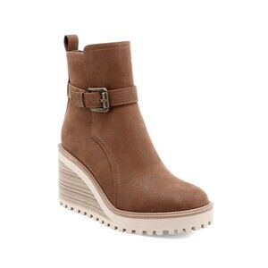 MIA Brown Wedge Ankle Bootie with Buckle Strap